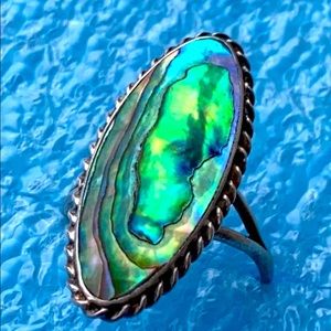 Large vintage sterling silver Abalone ring
